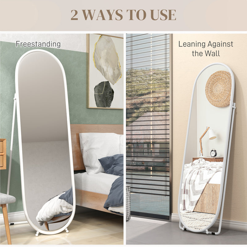 Full Length Two Way Curved Mirror for Bedroom or Dressing Room Freestanding, White
