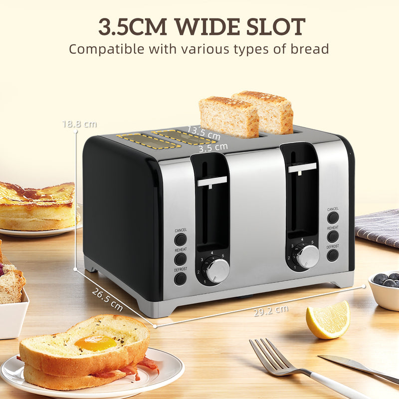 4 Slice Toaster and 17L Rapid Boil Kettle Set With Strix Control and Crumb Tray Black
