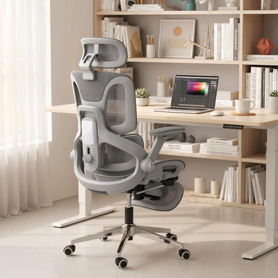Ergonomic High Back Mesh Office Chair With Lumbar Support For Home Workspaces Grey AOSOM