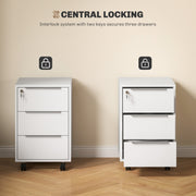 White 3 Drawer Locking Filing Cabinet with Storage Space by HOMCOM