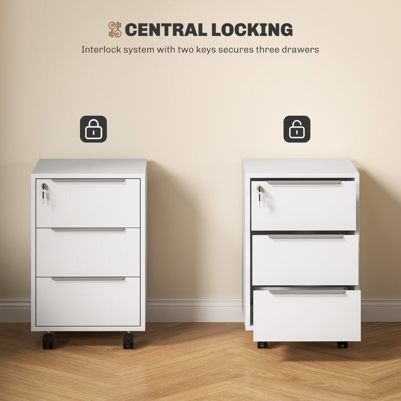 White 3 Drawer Locking Filing Cabinet with Storage Space by HOMCOM