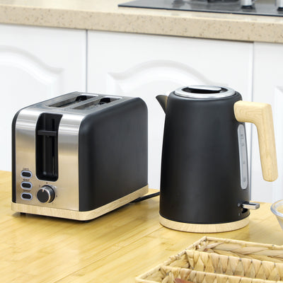 Black Cordless Kettle and Toaster Set 1.7L Fast Boil 3000W with 7 Browning Levels by HOMCOM