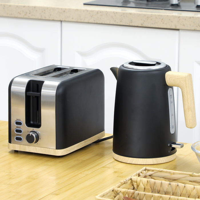 Black Cordless Kettle and Toaster Set 1.7L Fast Boil 3000W with 7 Browning Levels by HOMCOM