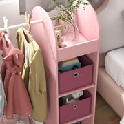 Kids Clothes Rail with Storage Shelf Mirror and Boxes for Bedroom or Nursery Pink by AIYAPLAY