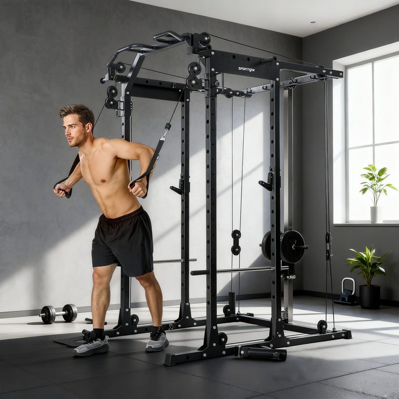 Cable Crossover Machine with Lat Pull Down for Full Body Strength Training Grey AOSOM