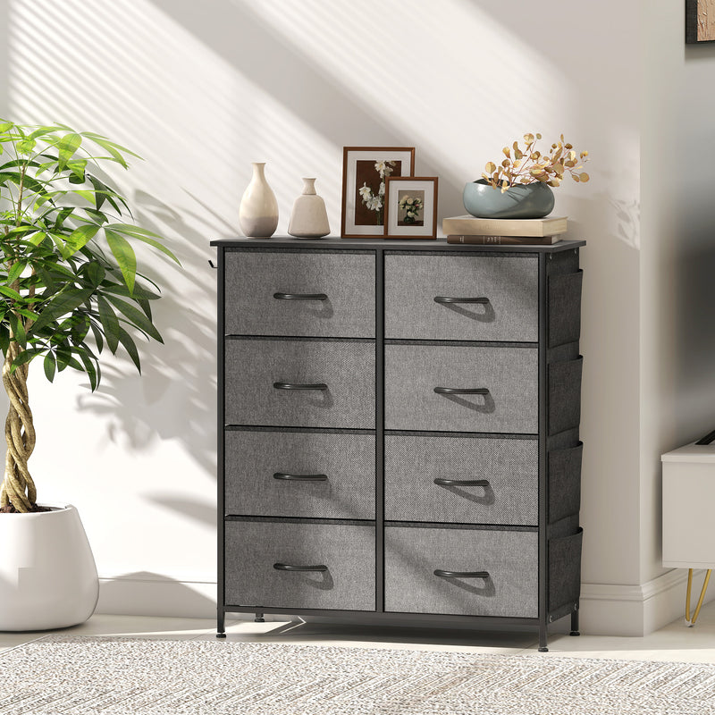 Tall Chest of 8 Drawer Storage Unit with Fabric Bins for Bedroom or Hallway, Charcoal Grey