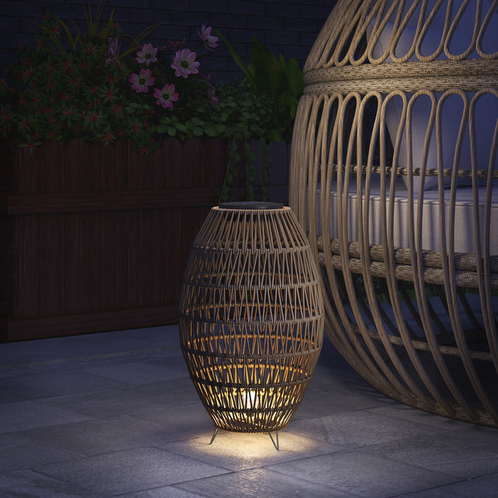 Rattan Solar Garden Lantern IP44 Waterproof Auto On Off Outdoor Light Dark Brown by Outsunny