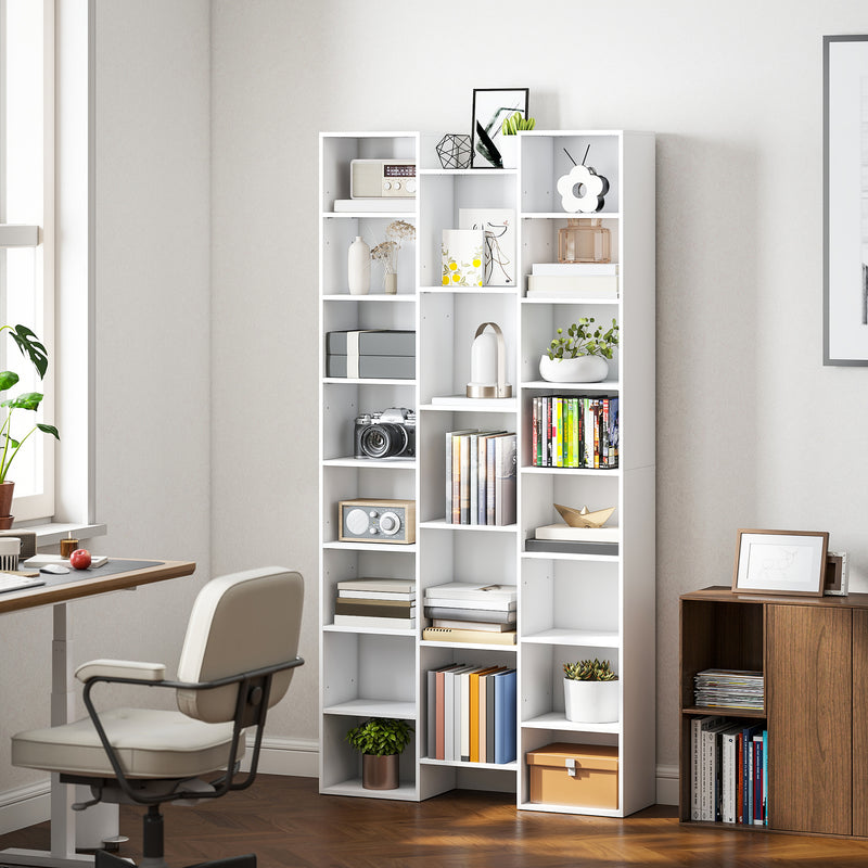 Tall 21 Compartment Storage Bookshelf Ideal for Home Office or Living Room, White