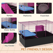 Small Animal Cage With Platform and Ramp For Rabbits Guinea Pigs Chinchillas, Grey