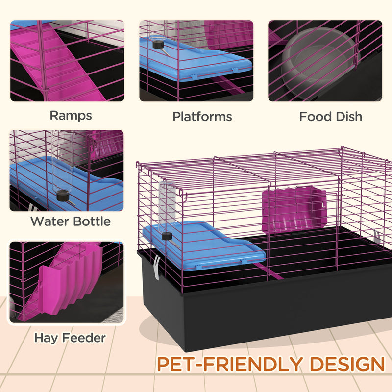 Small Animal Cage With Platform and Ramp For Rabbits Guinea Pigs Chinchillas, Grey