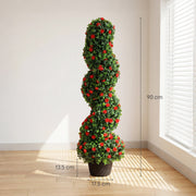 Artificial Rose Spiral Topiary Trees Set of 2 for Easy Care Doorway or Patio Display Red AOSOM