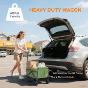Collapsible Festival Trolley Wagon with Adjustable Handle 60kg Load for Camping Green