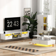 Modern High Gloss Sideboard with LED Lights and Glass Shelves for Living Room Storage, White