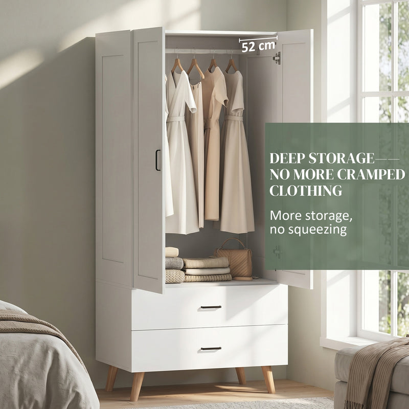 Wardrobe with Deep Hanging Space and Drawers for Organised Bedroom Storage White