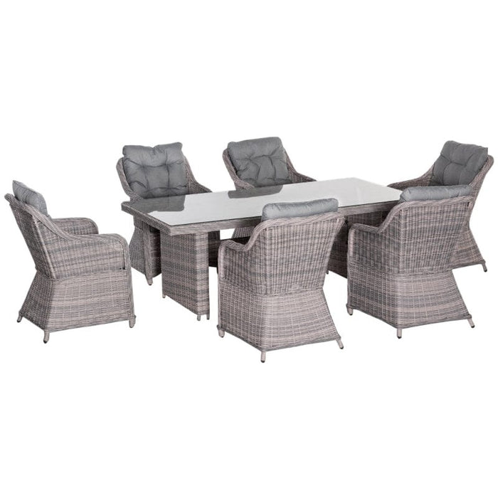 Outsunny 6 Seater Rattan Dining Set, Grey