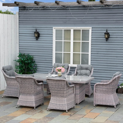 Outsunny 6 Seater Rattan Dining Set, Grey Outsunny