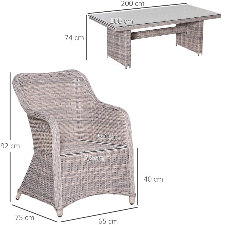 Outsunny 6 Seater Rattan Dining Set, Grey