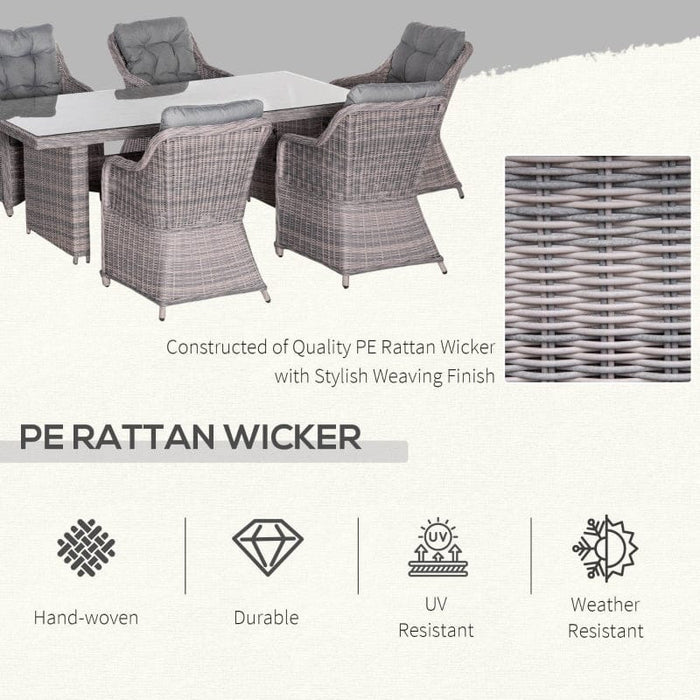 Outsunny 6 Seater Rattan Dining Set, Grey