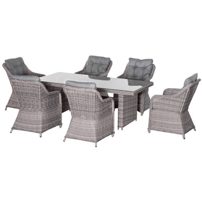 Outsunny 6 Seater Rattan Dining Set, Grey Outsunny