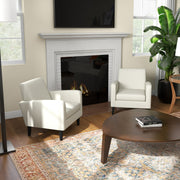 Set of 2 Upholstered Armchairs with Solid Wood Legs Ideal for Living Room or Bedroom Cream White