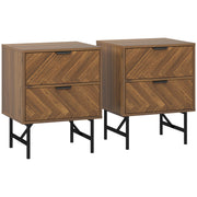 Set of 2 Modern Bedside Tables with Drawers and Metal Legs for Bedroom Walnut Brown
