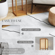 Three Shelf Wooden Standing Floor Lamp with Linen Shade for Living Room by HOMCOM