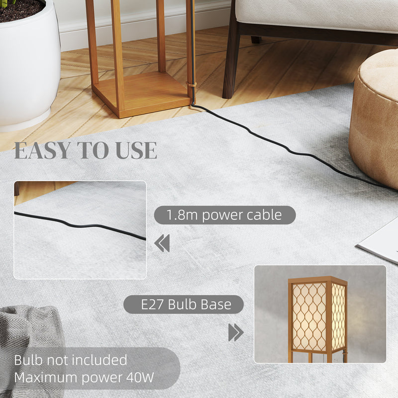 Three Shelf Wooden Standing Floor Lamp with Linen Shade for Living Room by HOMCOM