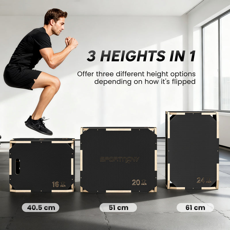 Wooden Plyo Jump Box Non Slip Surface For Home Fitness And Cardio Workouts Natural AOSOM