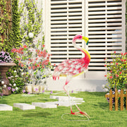 Pink Metal Flamingo Garden Statue with Ground Stakes for Outdoor Pond Decor by Outsunny