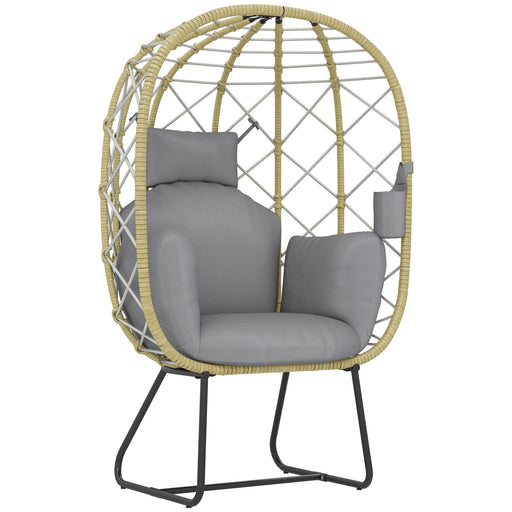 Grey Rattan Egg Chair with Cushion and Headrest for Garden Patio or Balcony by Outsunny