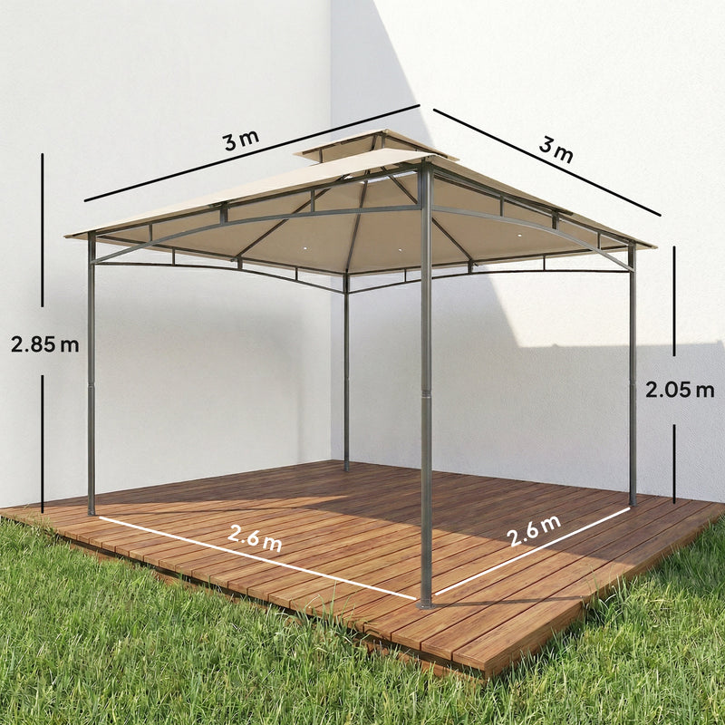 3x3m Metal Garden Gazebo for Year Round Shelter and Gatherings, Khaki