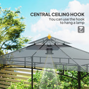 8 x 5 ft Grill Gazebo Double Tier BBQ Shelter with LED Lights Shelves and Hooks Dark Grey by Outsunny