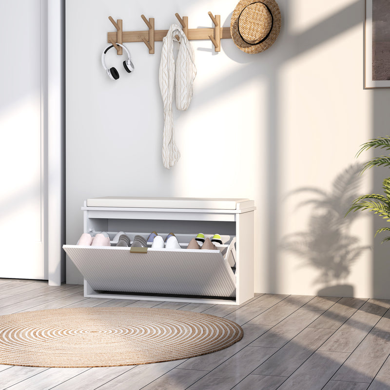 White Shoe Storage Bench with Cushioned Seat and Eight Compartments by HOMCOM