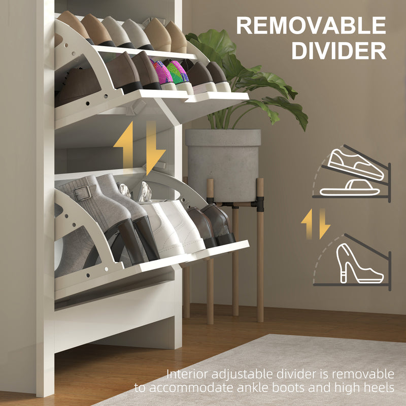 Slim White High Gloss Shoe Cabinet with 3 Flip Drawers and Adjustable Shelves for 18 Pairs by HOMCOM