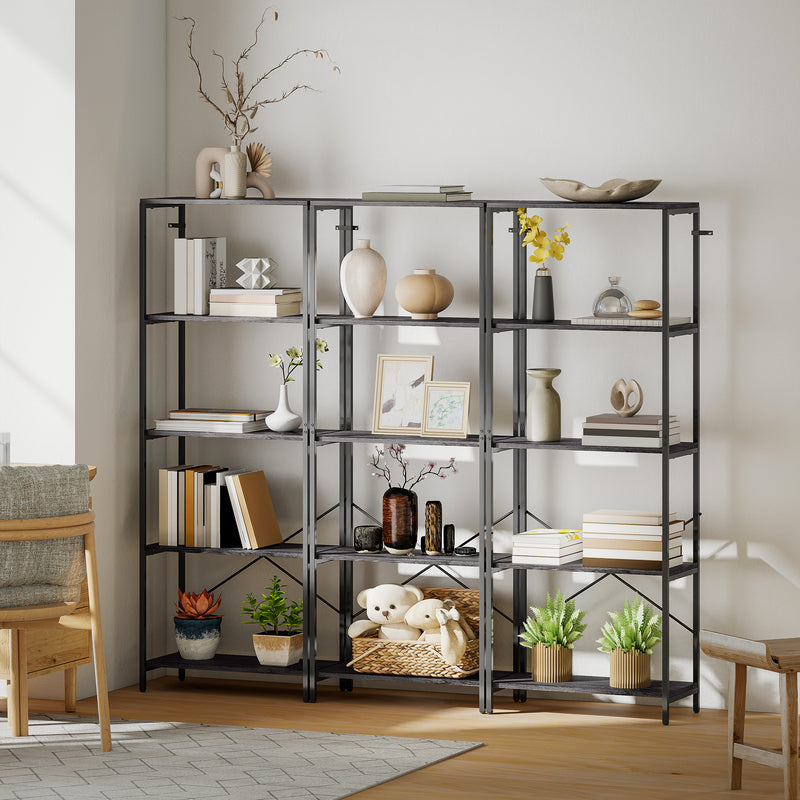 5 Tier Industrial Style Bookcase With Sturdy Metal Frame For Home Office Storage Dark Grey Black AOSOM