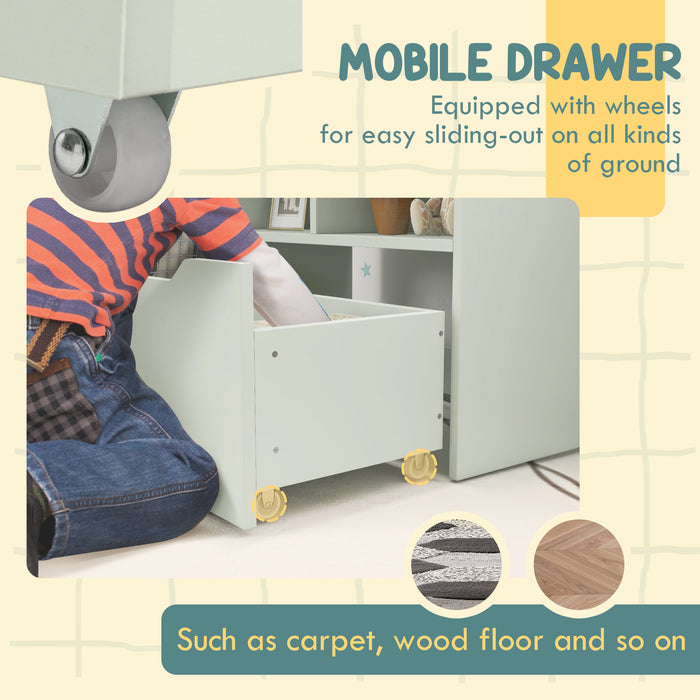Kids Bookshelf and Toy Organiser with Storage Drawer and Wheels Green by HOMCOM