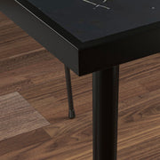 Black Square Garden Table for 4 with Marble Effect Glass Top and Steel Frame for Patio