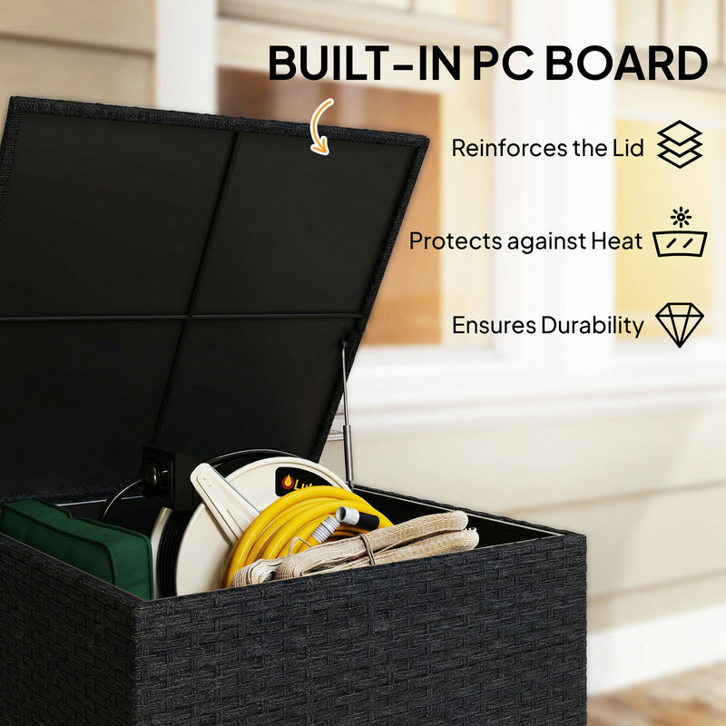 253L PE Rattan Garden Storage Box with Waterproof Liner for Garden Tools and Cushions Outsunny