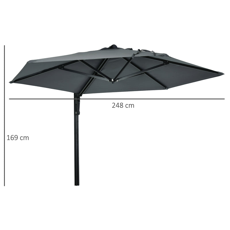 Dark Grey 25m Wall Mounted Garden Parasol With 180 Degree Rotating Canopy For Patio