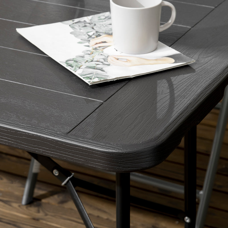Folding 6 Seater Rectangular Garden Dining Table with HDPE Top and Steel Frame Charcoal Grey by Outsunny