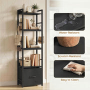 Slim Bookshelf with Drawer and Hooks for Small Spaces and Organised Storage Black AOSOM