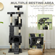 Multi Level Cat Tree Tower With Scratching Posts And Hideaway For Indoor Cats Grey