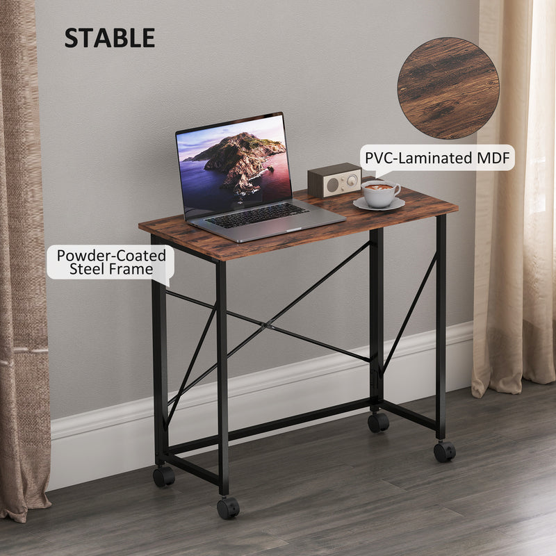 Industrial 80 cm Folding Desk on Wheels Compact Space Saving Design for Home Office