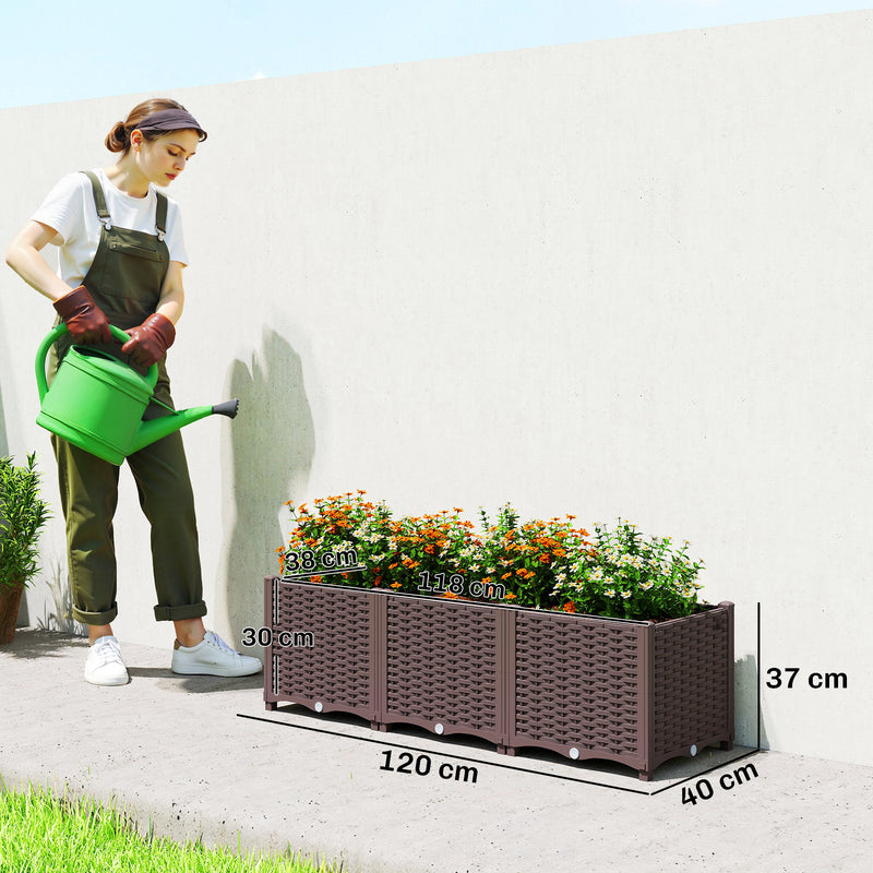 Modular Raised Garden Bed for Small Spaces with Built In Water Reservoir and Drainage, Brown