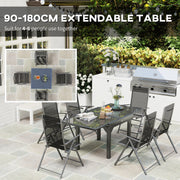 7 Piece Outdoor Dining Set Extendable Table and 6 Folding Chairs Grey by Outsunny