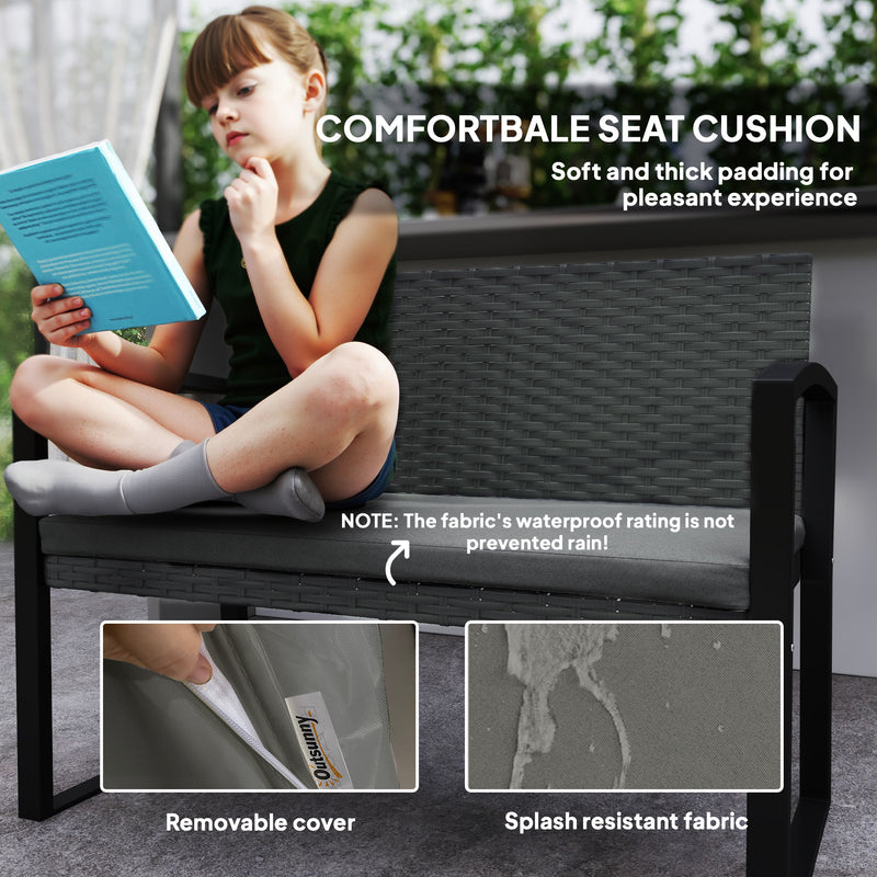 Grey Black Two Seater Rattan Garden Bench Weather Resistant by Outsunny