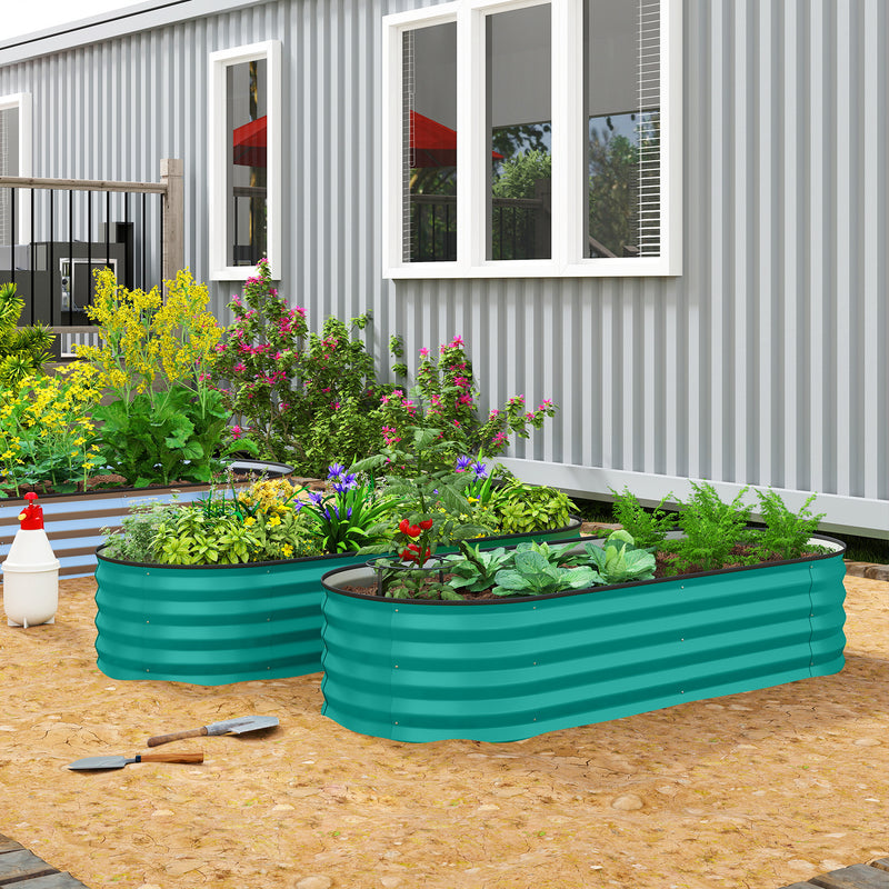 Galvanised Raised Garden Beds Set of 2 for Easy Outdoor Planting with Open Bottom