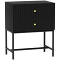 Black 2 Drawer Bedside Table with Gold Handles Elegant Design by HOMCOM Homcom