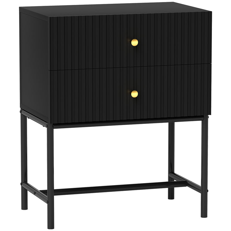 Black 2 Drawer Bedside Table with Gold Handles Elegant Design by HOMCOM