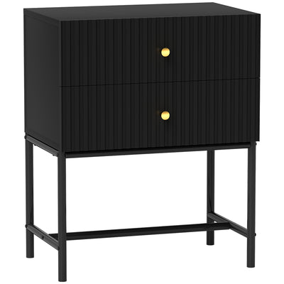 Black 2 Drawer Bedside Table with Gold Handles Elegant Design by HOMCOM Homcom